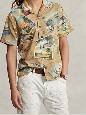 NWT Polo Ralph Lauren Classic Fit Postcard-Print Chino Shirt Small Retail $148